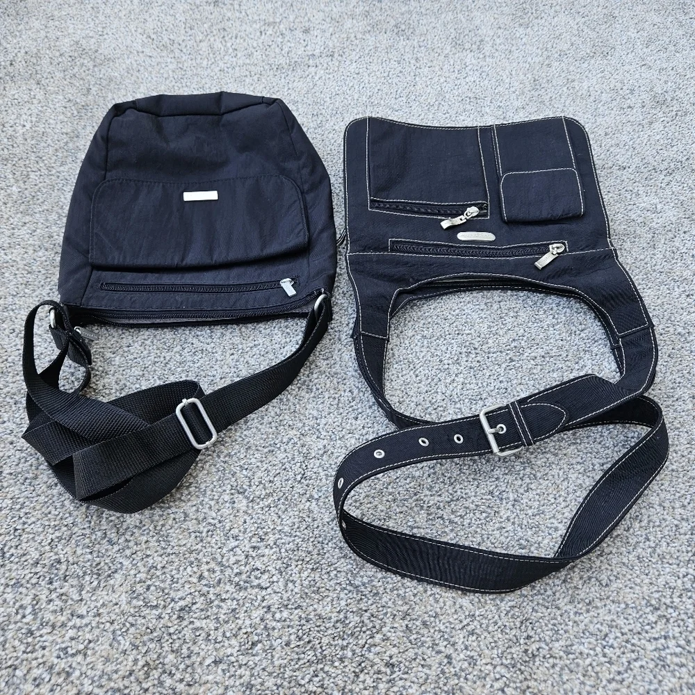 TWO Baggallini Nylon Crossbody Black Shoulder Bags Purse Organizer LOTS POCKETS